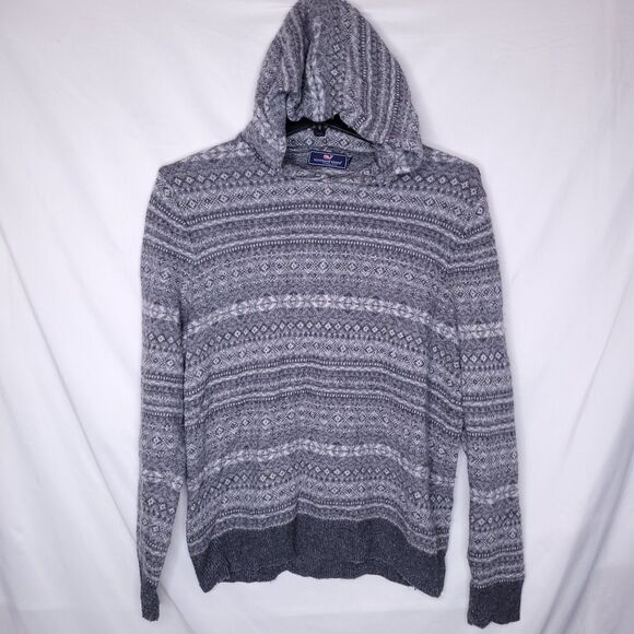 Vineyard Vines Sweater Womens Large Gray Heather Fairisle Hooded Merino Alpaca - Picture 1 of 11